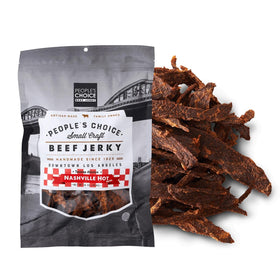 People's Choice Beef Jerky Nashville Hot front bag showing bold heat and smoky flavor