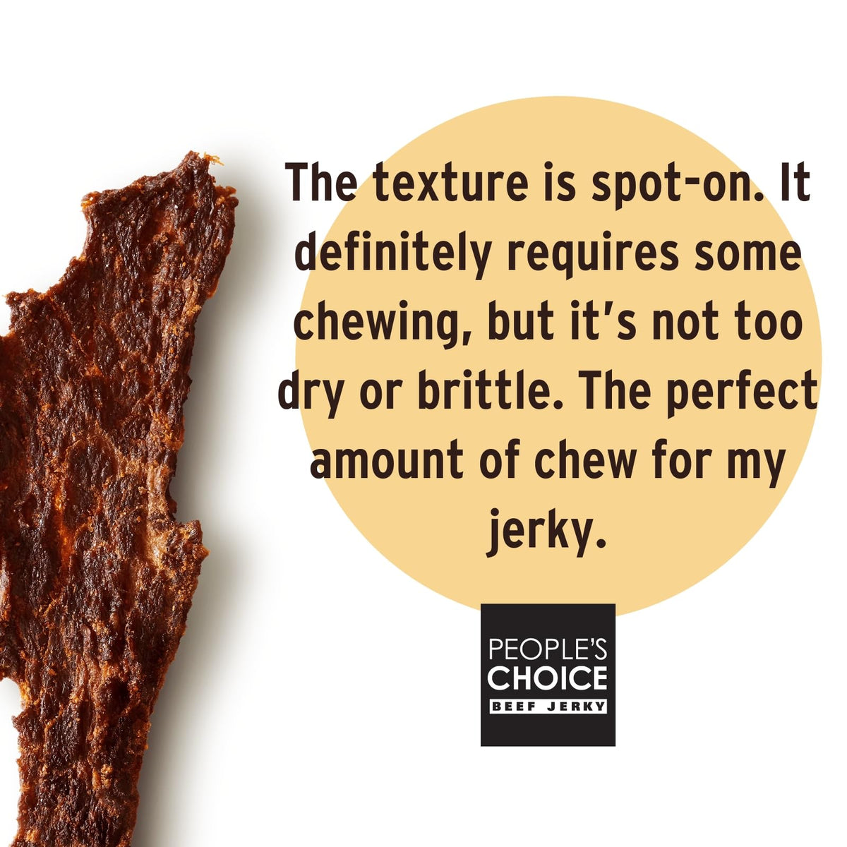 People's Choice Beef Jerky Nashville Hot close-up texture highlights chewy bite and peppery seasoning
