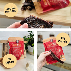 People's Choice Beef Jerky protein snack with zero sugar and zero carbs per serving.
