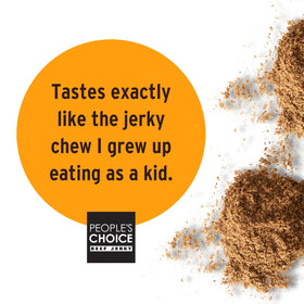 Peoples Choice Beef Jerky rich savory flavor captured in slow-cooked, shredded beef.