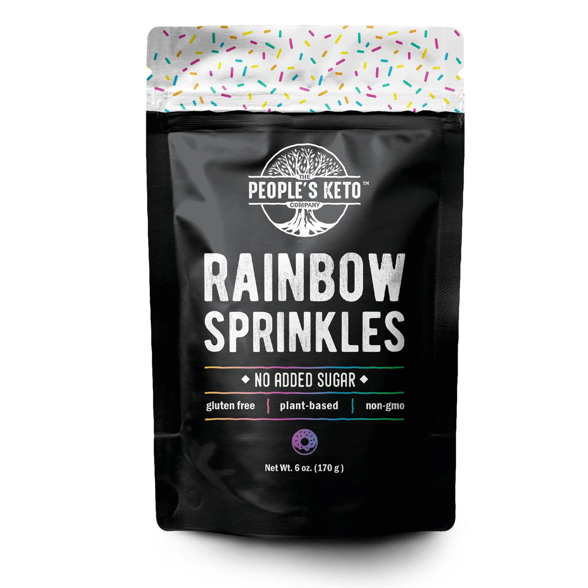 The People's Keto Company Rainbow Sprinkles in a 6oz pouch with vibrant color for desserts.
