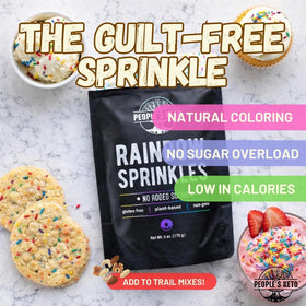 Rainbow sprinkles topping baked goods that stay colorful after baking.