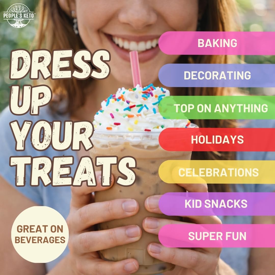 Rainbow Sprinkles on ice cream for a festive, sugar-free topping.