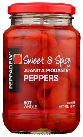 Close-up of Peppadew Hot Peppers showing juicy, crisp texture.