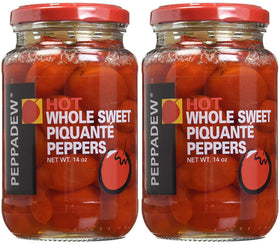 Peppadew Juanita peppers in a 2-pack bottle front, vibrant color ready for antipasto.