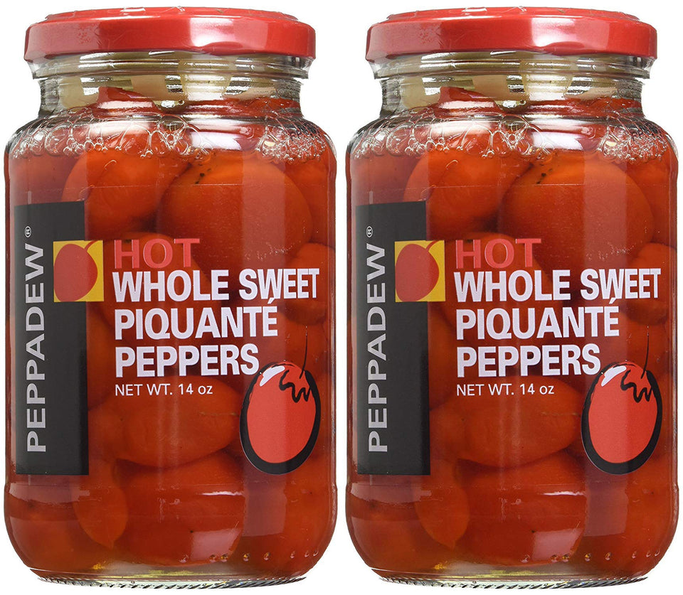 Peppadew Juanita peppers in a 2-pack bottle front, vibrant color ready for antipasto.