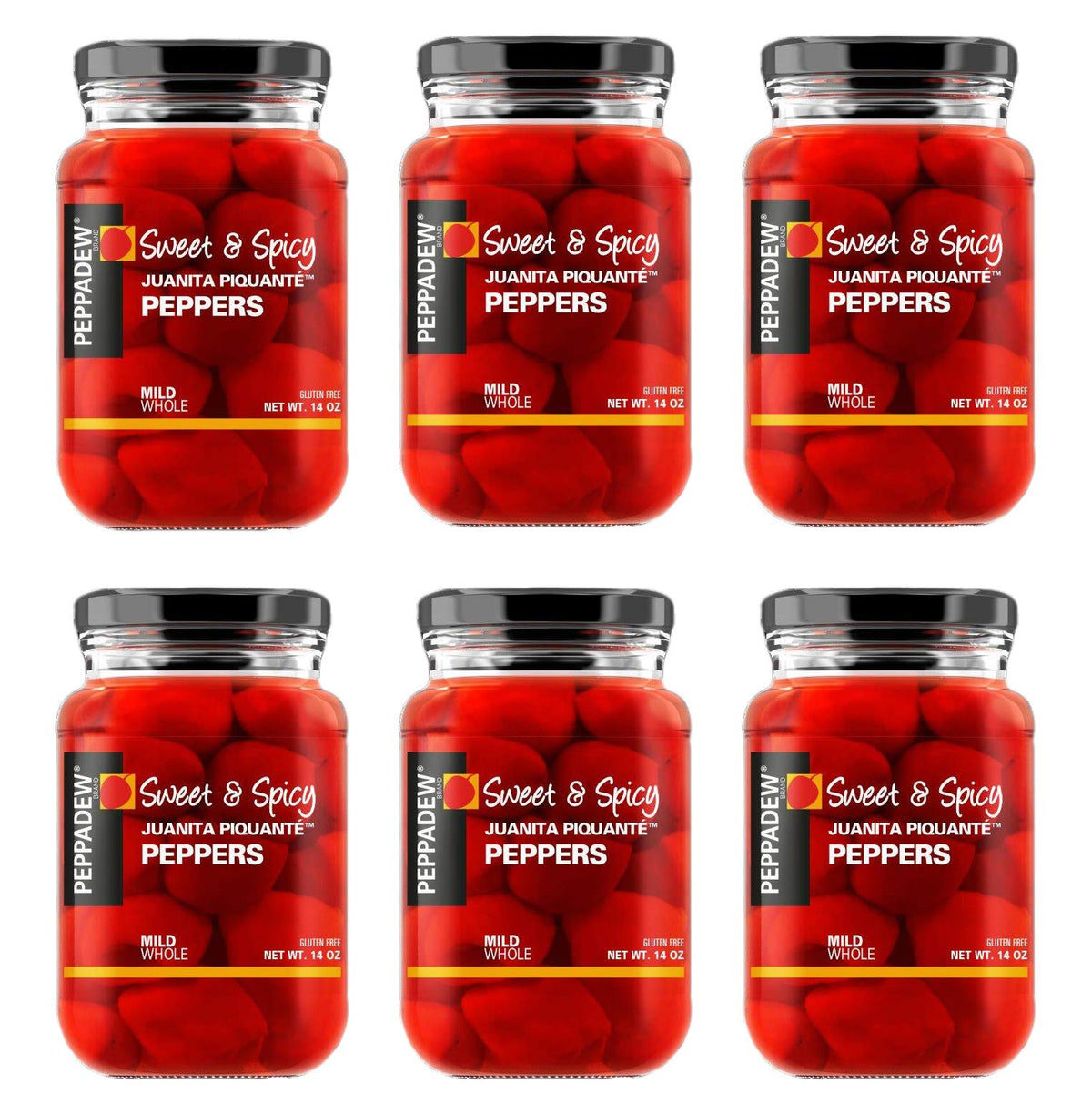 Peppadew Mild peppers in a front jar, ideal for salads.