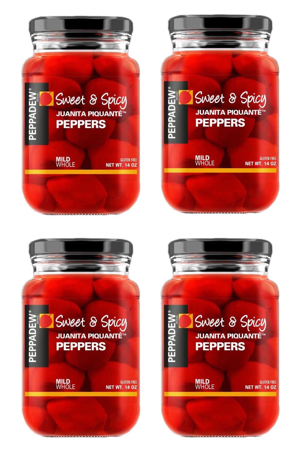 Peppadew sweet and mild Juanita peppers in a jar for convenient snacking.