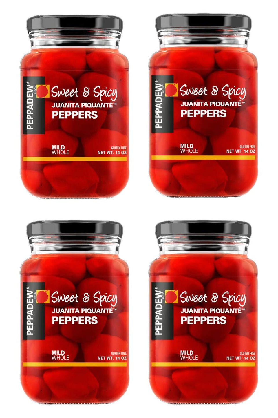 Peppadew sweet and mild Juanita peppers in a jar for convenient snacking.