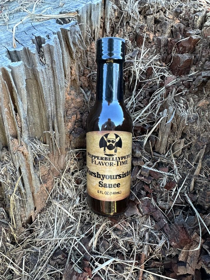 Pouring Pepper Belly Pete's Worshyoursister sauce highlights versatile dipping and marinating options.