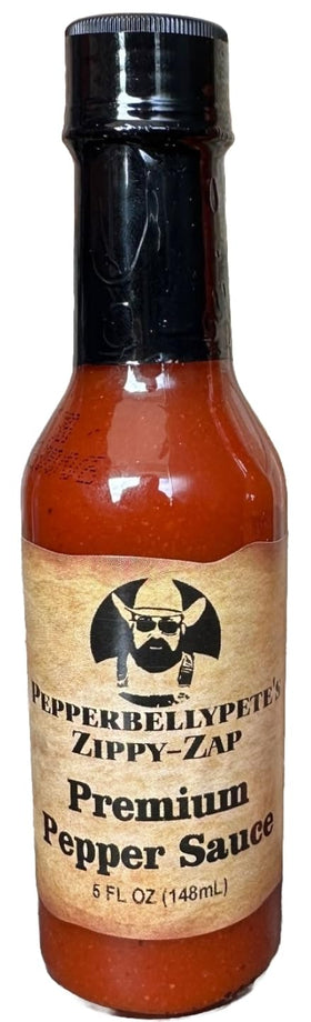 Pepper Belly Pete's Zippy-Zap bottle pour for bold flavor