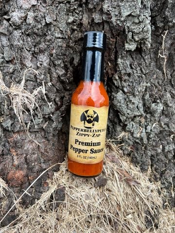 Pepper Belly Pete's Zippy-Zap label closeup shows gluten-free keto-friendly option