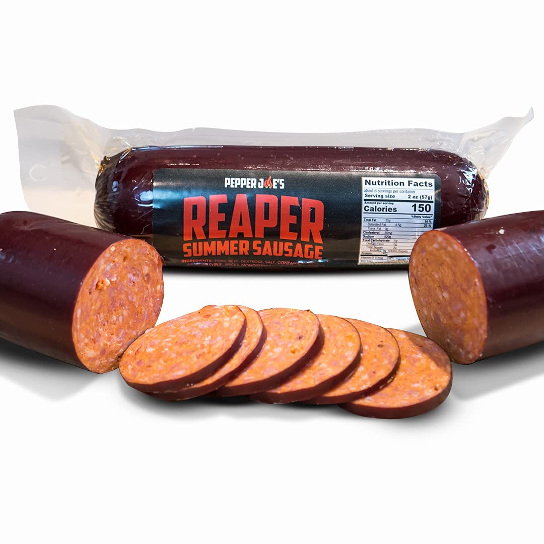 Pepper Joe's Carolina Reaper Summer Sausage smoked slices for bold snacks.
