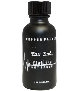 Pepper Palace The End Flatline bottle front showing bold heat and Creole flavor.