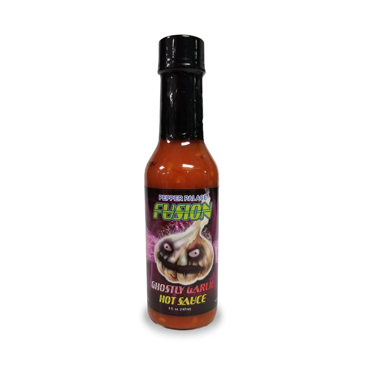 Pepper Palace Ghostly Garlic Fusion bottle showing bold garlic and layered heat