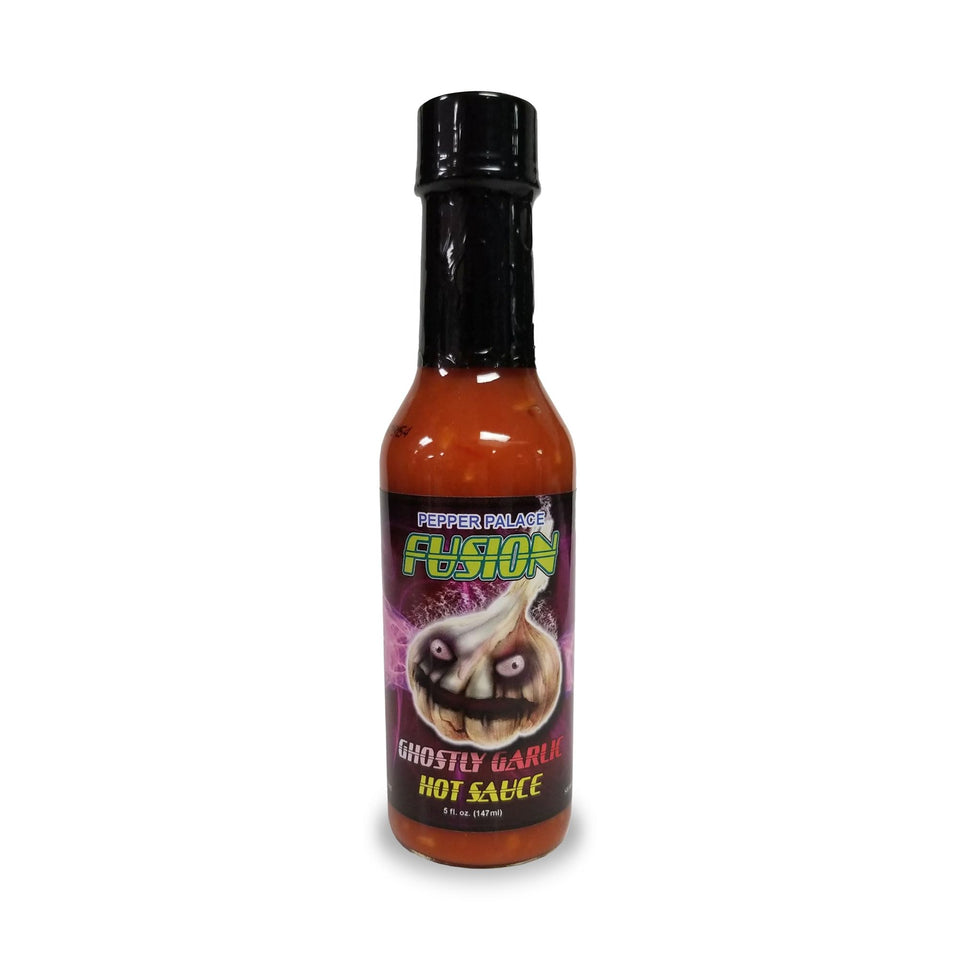 Pepper Palace Ghostly Garlic Fusion bottle showing bold garlic and layered heat