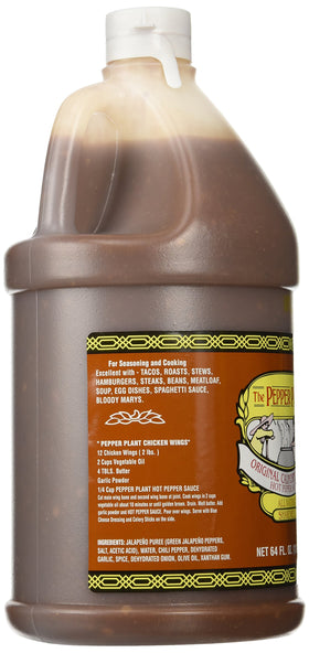 The Pepper Plant California Style hot sauce 64-ounce jug ready for family meals and gatherings.