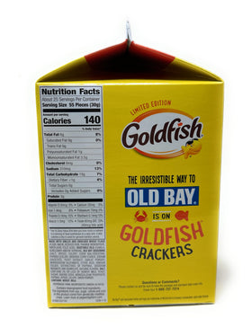 Pepperidge Farm Goldfish Old Bay pack label showing net weight and edition