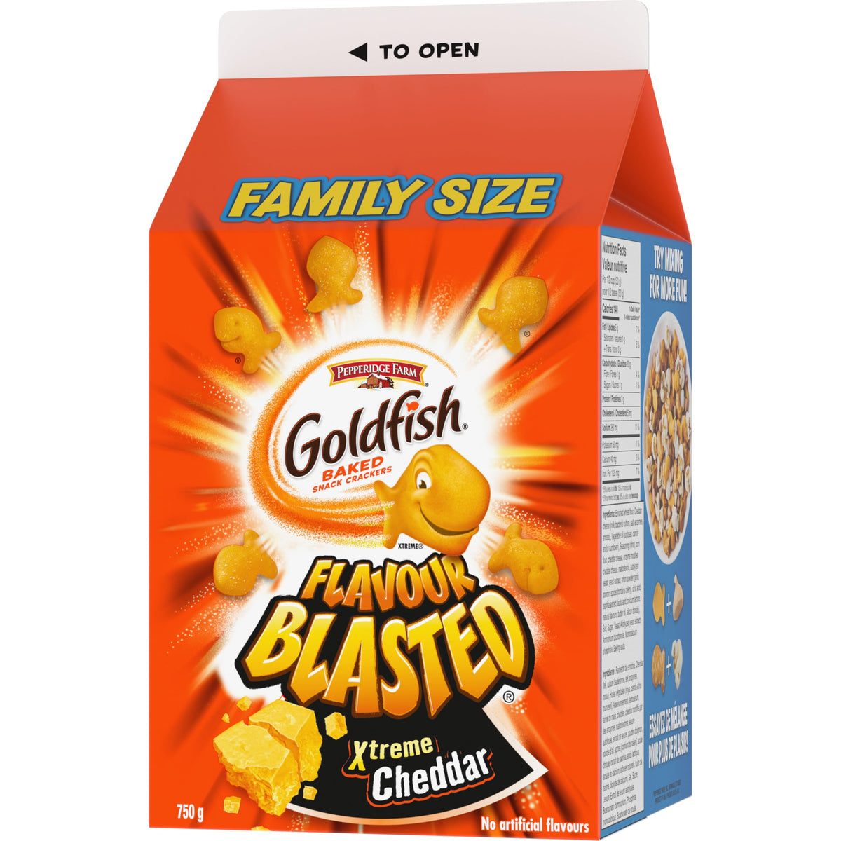 Pepperidge Farm Goldfish Flavour Blasted Xtreme Cheddar ingredients highlight no artificial flavors.
