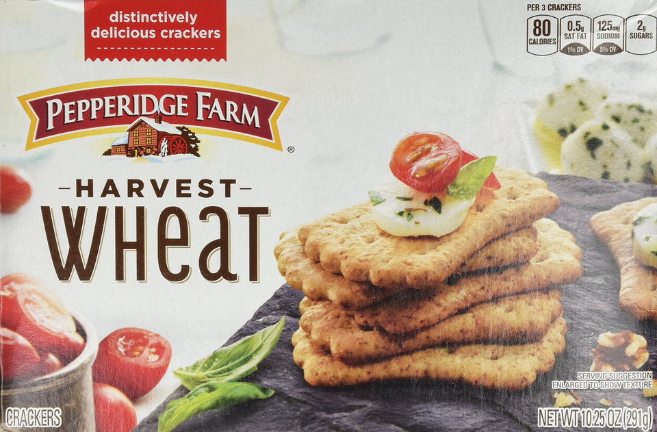 Pepperidge Farm Harvest Wheat Crackers on a platter, ideal for elevating appetizers.