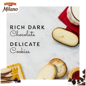 Pepperidge Farm Milano dark chocolate cookie close-up reveals crisp delicate texture