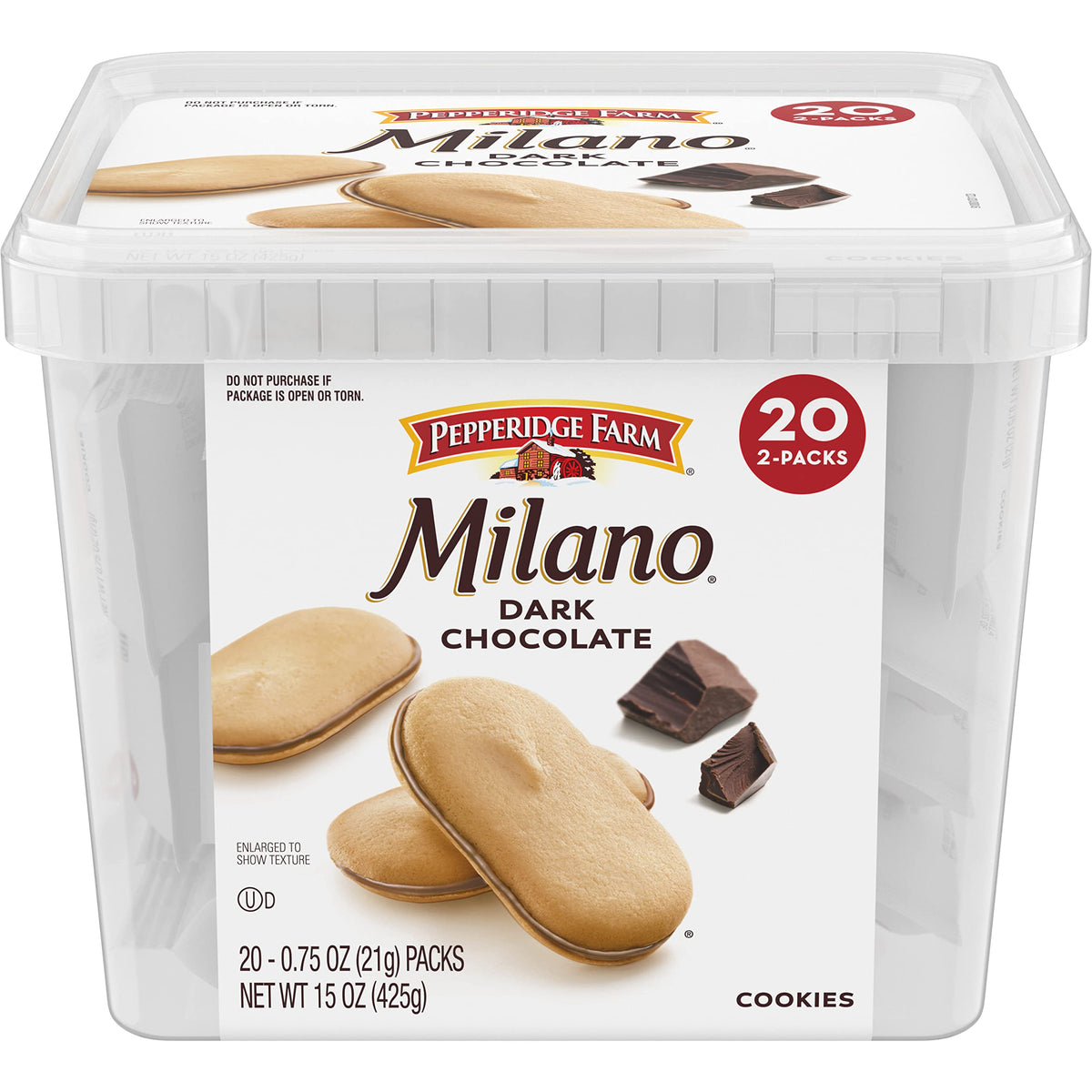 Pepperidge Farm Milano dark chocolate packaging for premium on-the-go indulgence