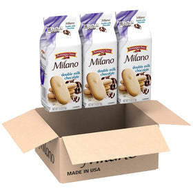 Pepperidge Farm Milano Double Milk Chocolate cookies bag with crisp texture and rich chocolate.