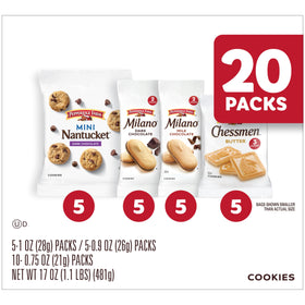 Pepperidge Farm Nantucket mini dark chocolate chip cookies in a travel-friendly pack