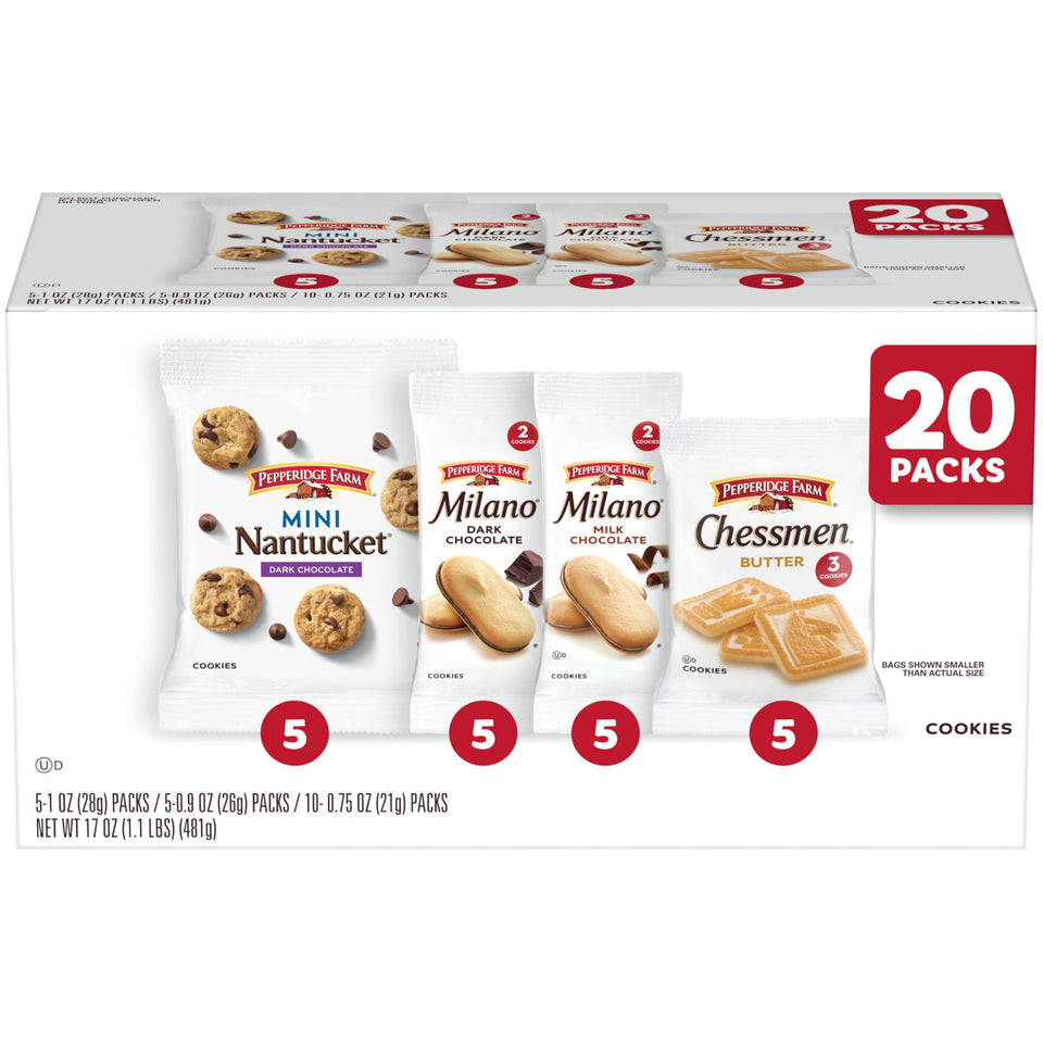 Pepperidge Farm variety pack snack box with assorted cookies for on-the-go snacking