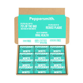 Peppersmith 100% Xylitol Mints in peppermint, 25 mints per pack, fresh breath use case