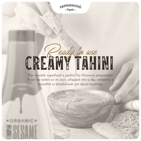 Pepperwood Organics tahini added to hummus or baba ganoush for flavor