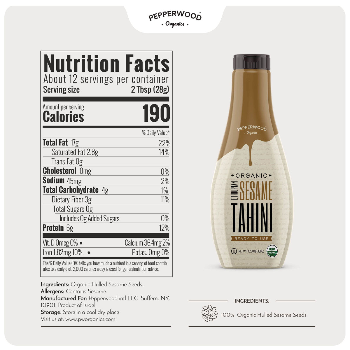 Pepperwood Organics organic tahini with USDA certification for purity