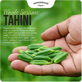 Pepperwood Organics tahini paste silky texture perfect for creamy dressings and sauces.