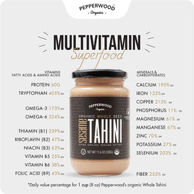 Pepperwood Organics tahini paste smooth cream enhances sauces and dressings.