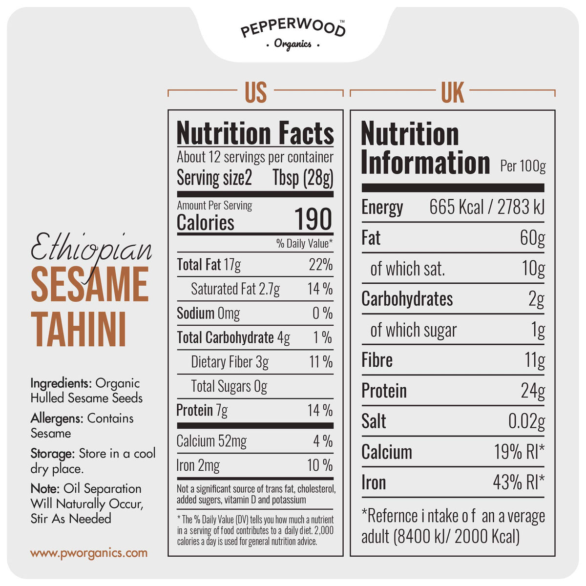 Pepperwood Organics tahini paste close-up, smooth texture great for dressings