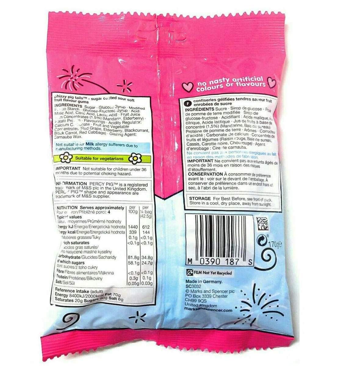 Percy Pigs Phizzy Pig Tails closeup, bite-sized fruity gums with a hint of fizz.