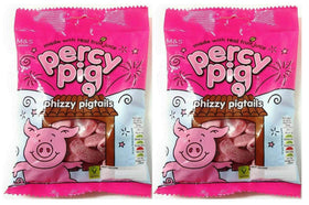 Percy Pigs Phizzy Pig Tails front view, fruity soft gums ready to enjoy.