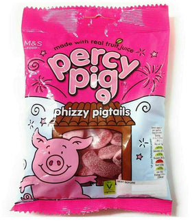Percy Pigs Phizzy Pig Tails pack shown, a shareable Marks & Spencer fruity treat.