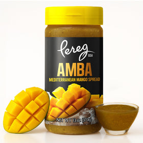 Pereg Amba mango sauce jar shows vibrant color for quick flavor lift.