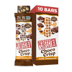 Perfect Bar Choco Crisp front view illustrating a gluten-free, protein-rich snack.