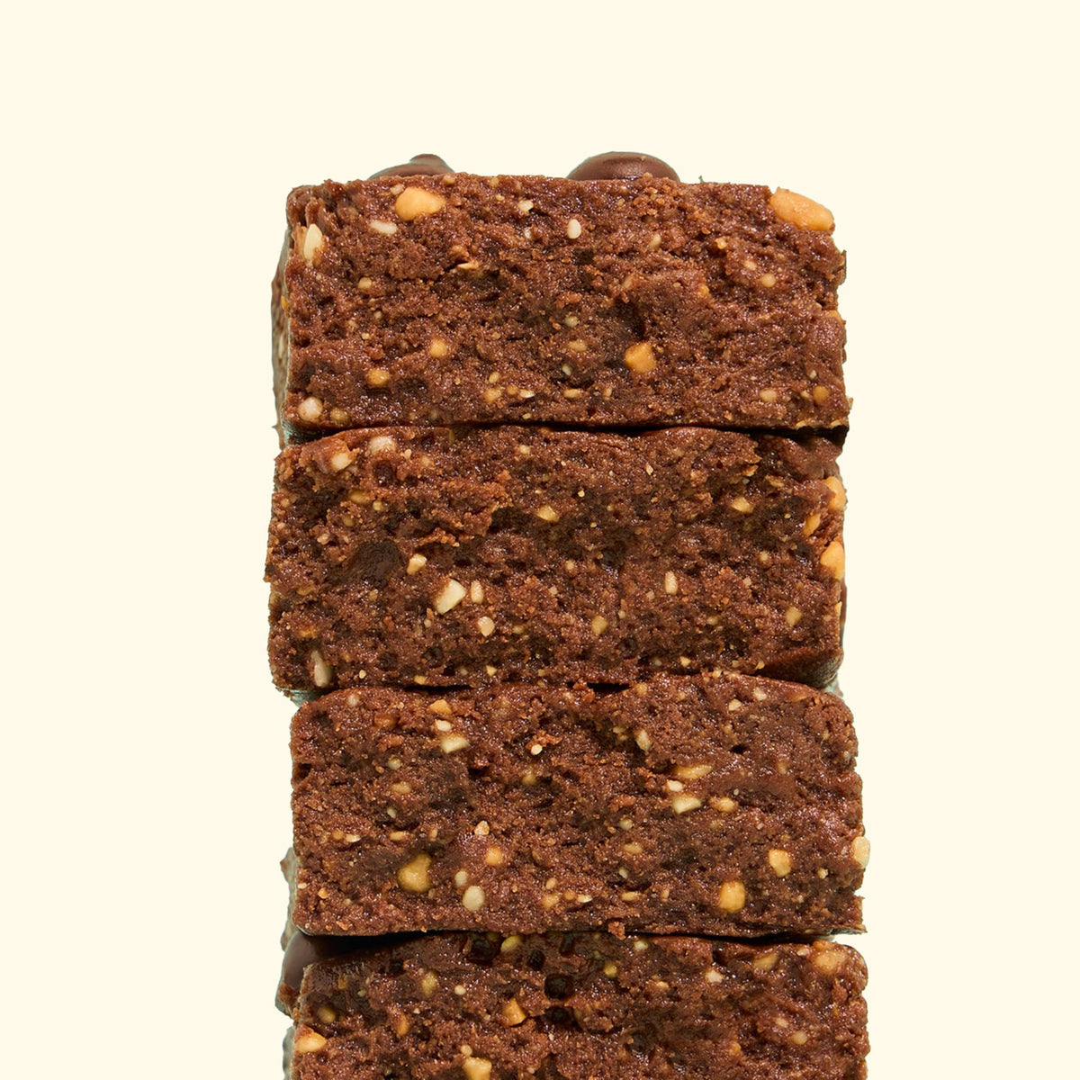 Perfect Bar Chocolate Brownie Bar close-up emphasizes cookie dough texture and nut butters