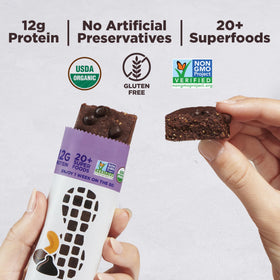 Perfect Bar Chocolate Brownie Bar recipe ingredients display with organic honey and cashew butter
