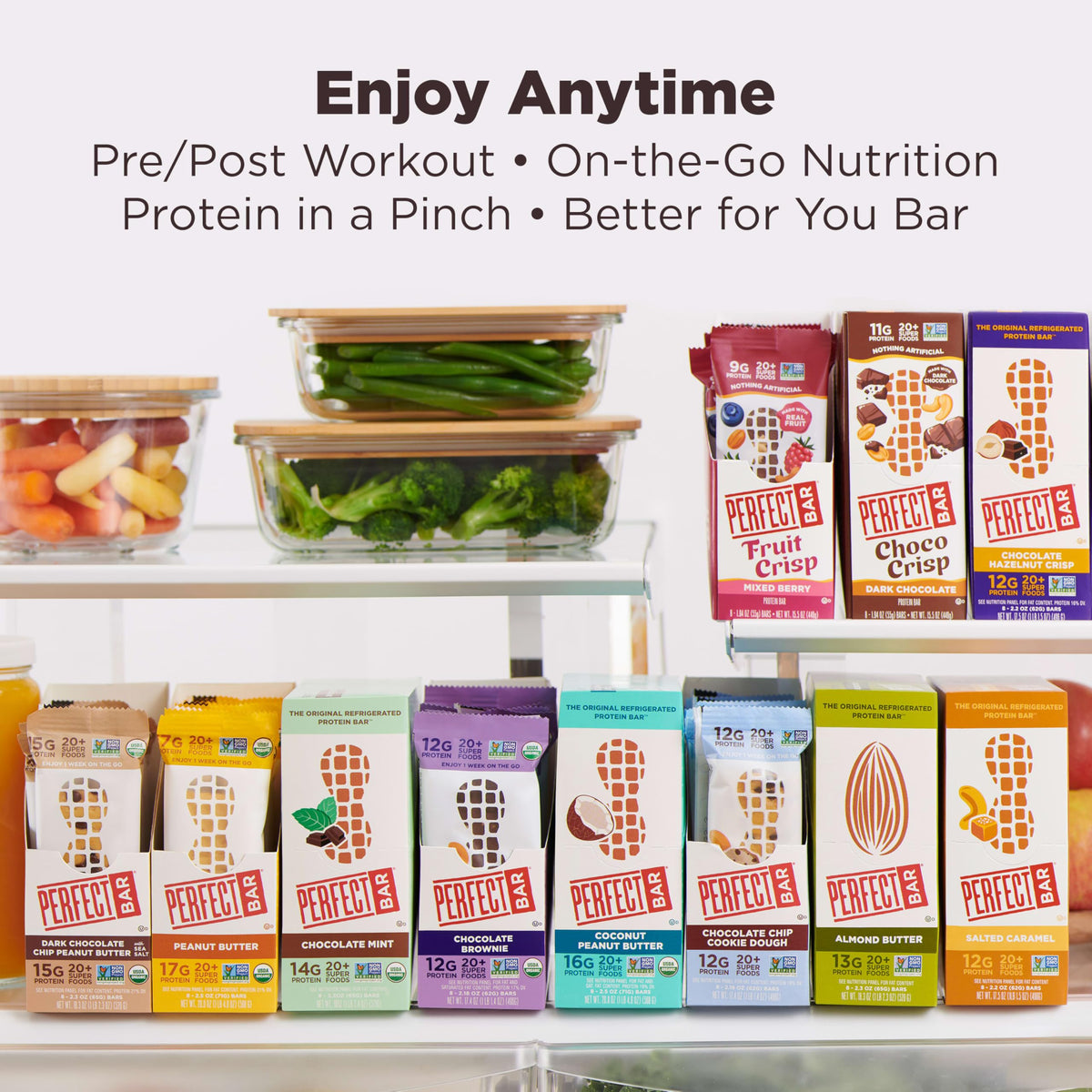 Perfect Bar dark-chocolate-peanut-butter-bar close-up highlighting rich flavor and protein.