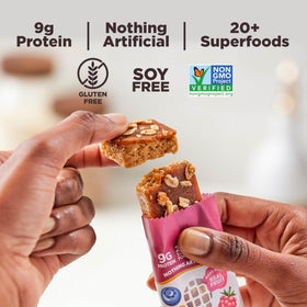 Perfect Bar close-up shows creamy nut butter layers for rich texture.