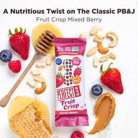 Perfect Bar fruit spread close-up highlights real fruit and gluten-free oats.