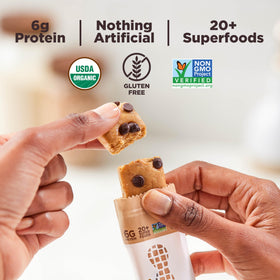 Packaging of Perfect Bar Mini highlighting organic, gluten-free, non-GMO features.