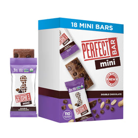 Perfect Bar Mini Double Chocolate front view emphasizes cookie dough texture and flavor.