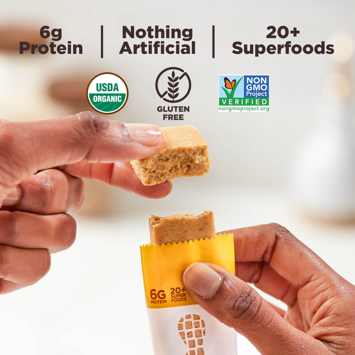 Organic peanut butter visible in Perfect Bar Mini emphasizes clean ingredients.