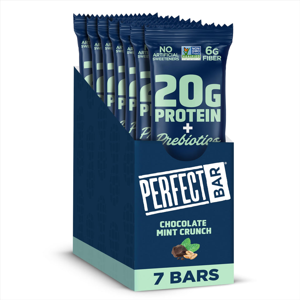 Perfect Bar Chocolate Mint Crunch close-up showing creamy texture and minty chocolate flavor.