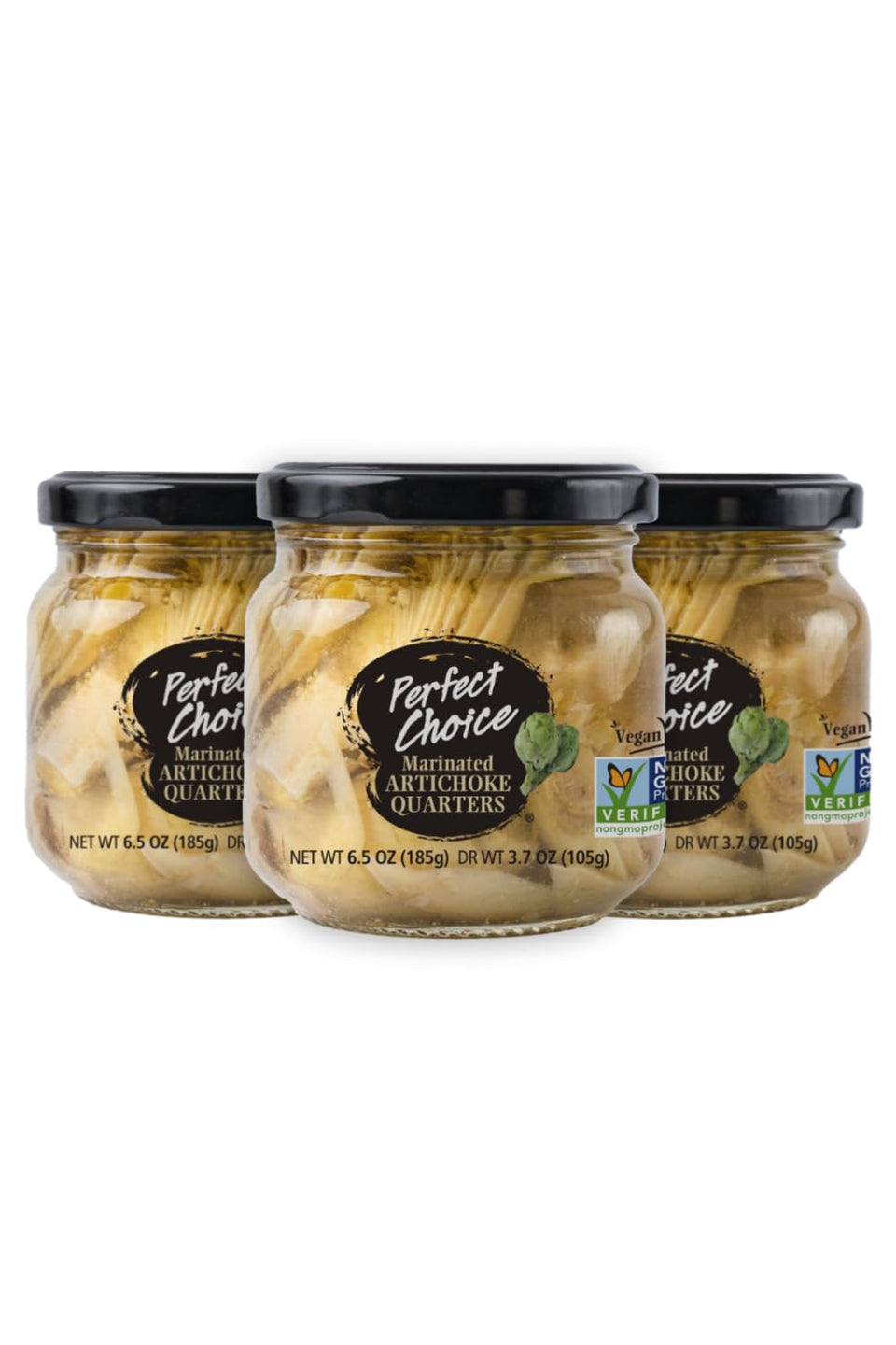 Perfect Choice artichoke quarters marinated jar front view ideal for premium snack bites